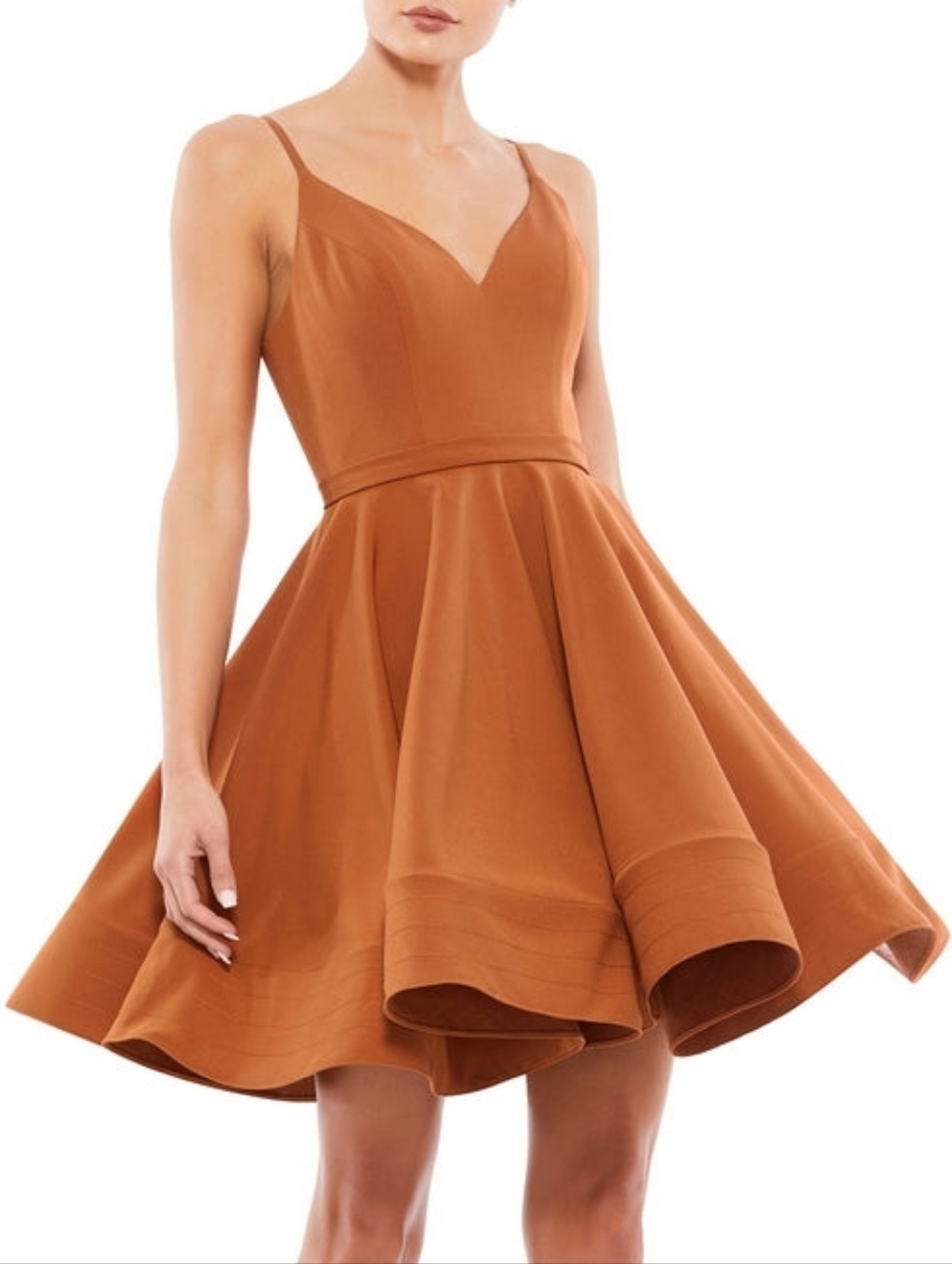 Ieena for Mac Duggal 48755 Caramel Low Back A-Line Party Dress 0 NWT NWD Flawed